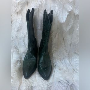 Vintage Dark green leather cowgirl boots
